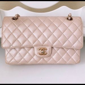 Chanel double flap caviar pearly with wallet rare